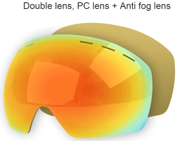 ski goggles custom with double layer lens_PC lens + anti-fog lens